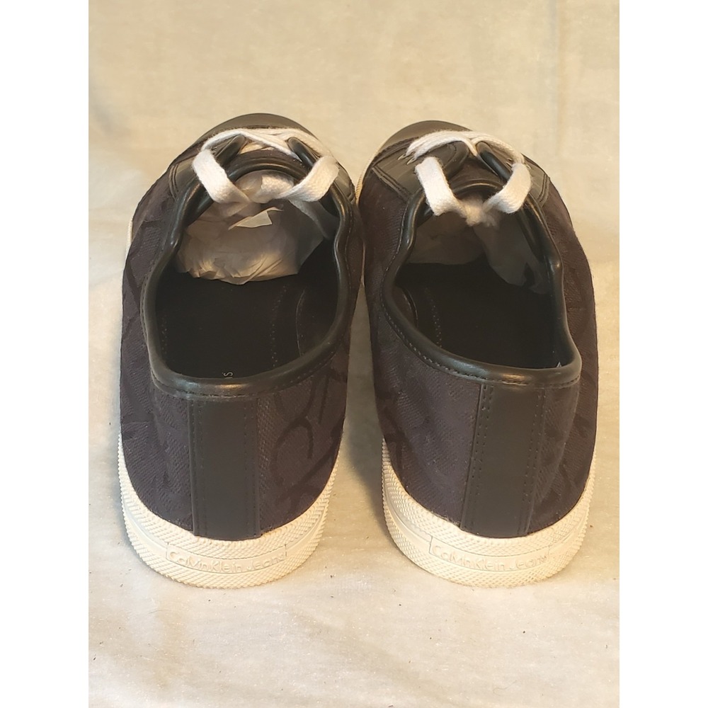 Calvin Klein Logo Sneakers Merlinda‎ Womens Shoes 8 1/2 M Black White Leather - Picture 6 of 9